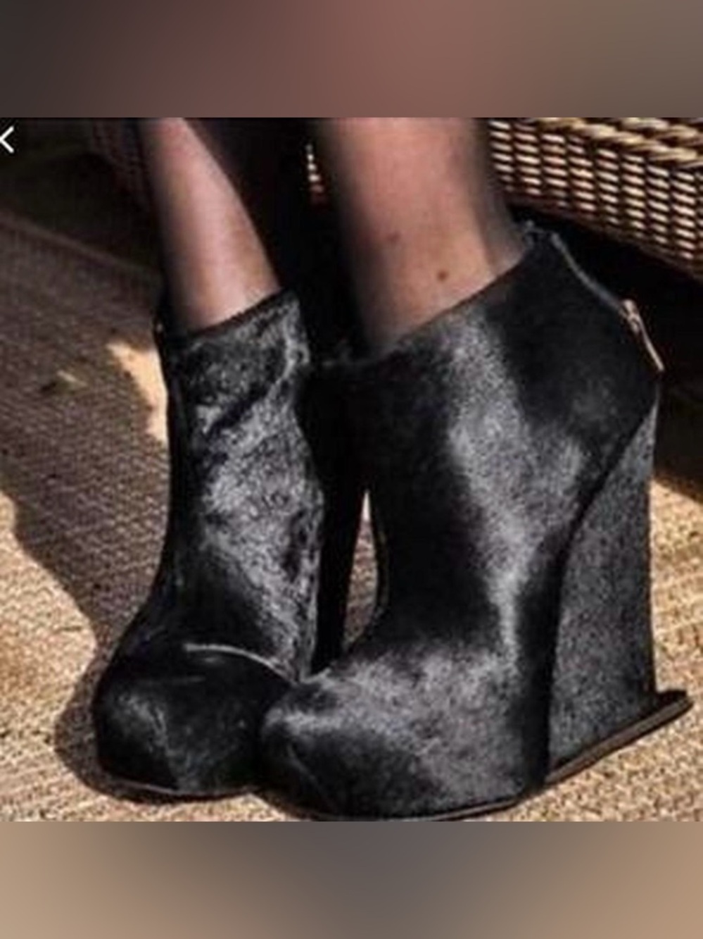 BCGB MAXAZRIA Black Ponyhair Fur Wedge Ankle Booties